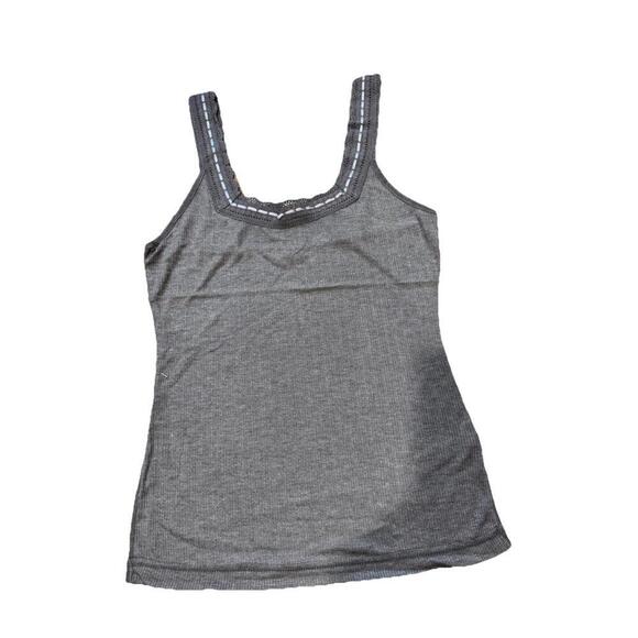 Free People Only You Ribbon Lace Trimmed Tank Medium Heather Gray NEW With Tag - Picture 1 of 4